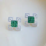 Designer Green Stud Earrings (Silver) EAR000993
