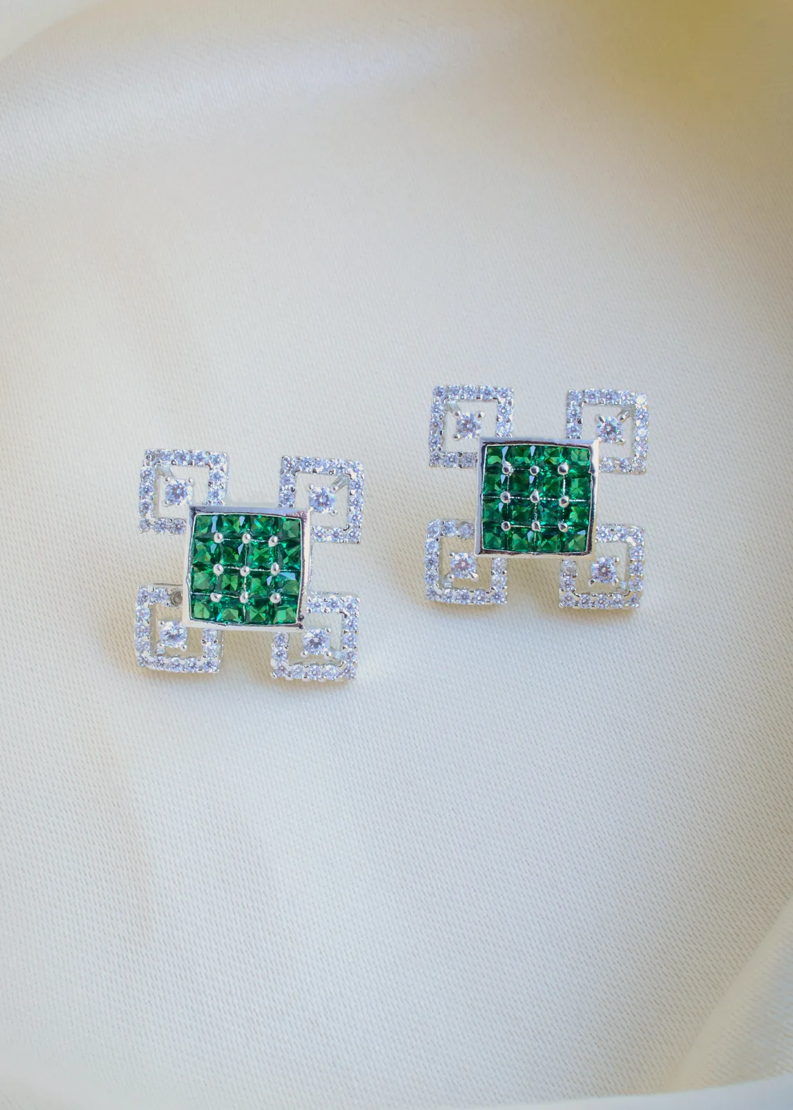 Designer-Green-Stud-Earrings-Silver-EAR000993a Designer Green Stud Earrings (Silver) EAR000993 - Image 1