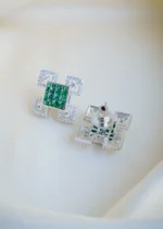 Designer Green Stud Earrings (Silver) EAR000993 - Image 3