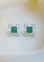 Designer Green Stud Earrings (Silver) EAR000993 - Image 4