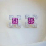 Designer Red Stud Earrings (Silver) EAR000994