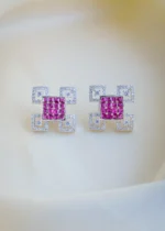 Designer Red Stud Earrings (Silver) EAR000994