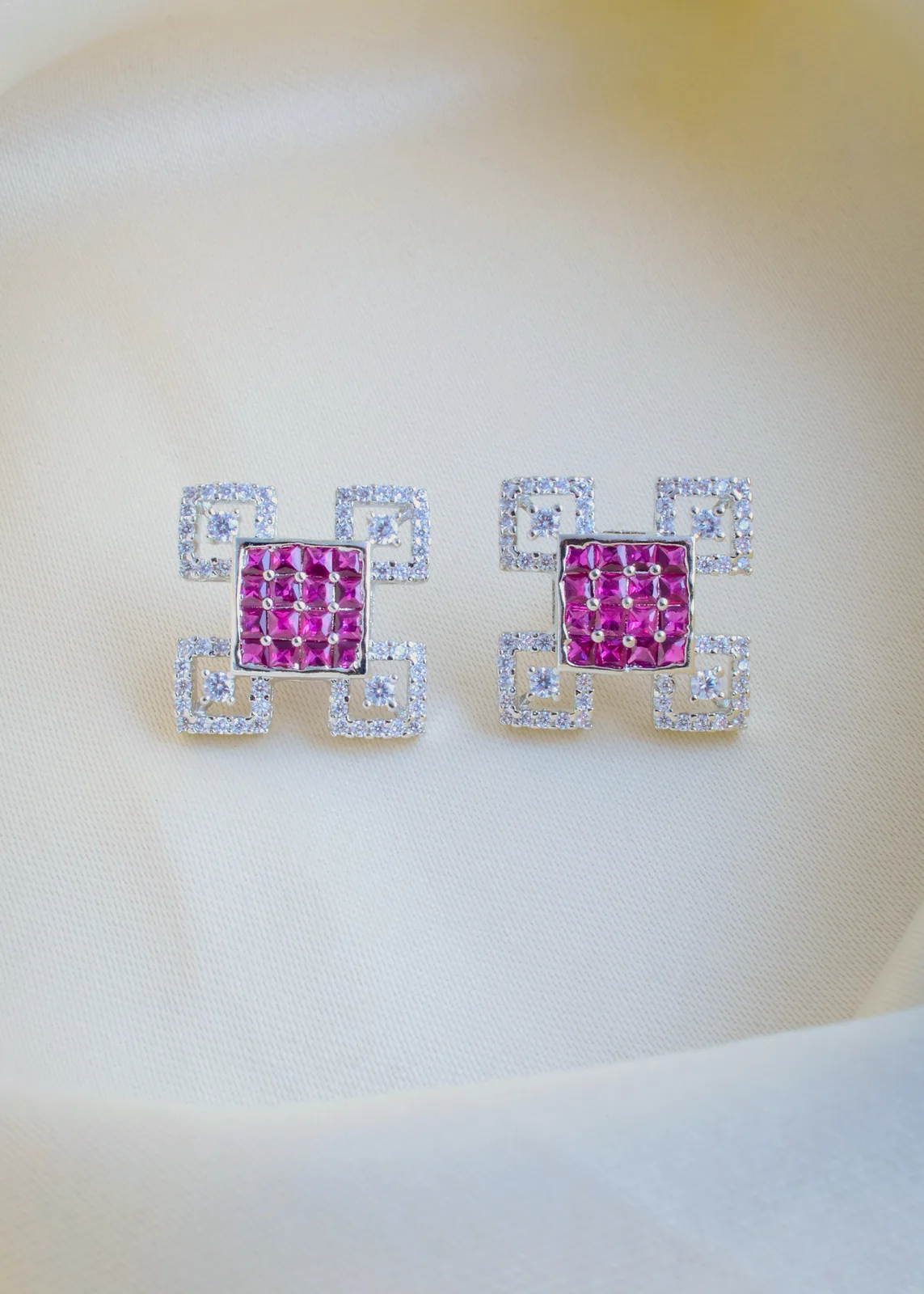 Designer-Red-Stud-Earrings-Silver-EAR000994a Designer Red Stud Earrings (Silver) EAR000994 - Image 1