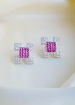 Designer Red Stud Earrings (Silver) EAR000994 - Image 2