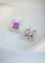 Designer Red Stud Earrings (Silver) EAR000994 - Image 3