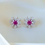 Designer Ruby Stud Earrings (Silver) EAR001159