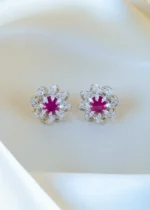 Designer Ruby Stud Earrings (Silver) EAR001159
