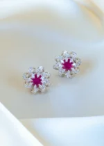 Designer Ruby Stud Earrings (Silver) EAR001159 - Image 2