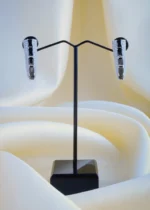 Diamond Black Hoop Earrings (Silver) EAR000927 - Image 2