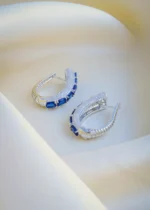 Diamond Blue Hoop Earrings (Silver) EAR000926 - Image 3