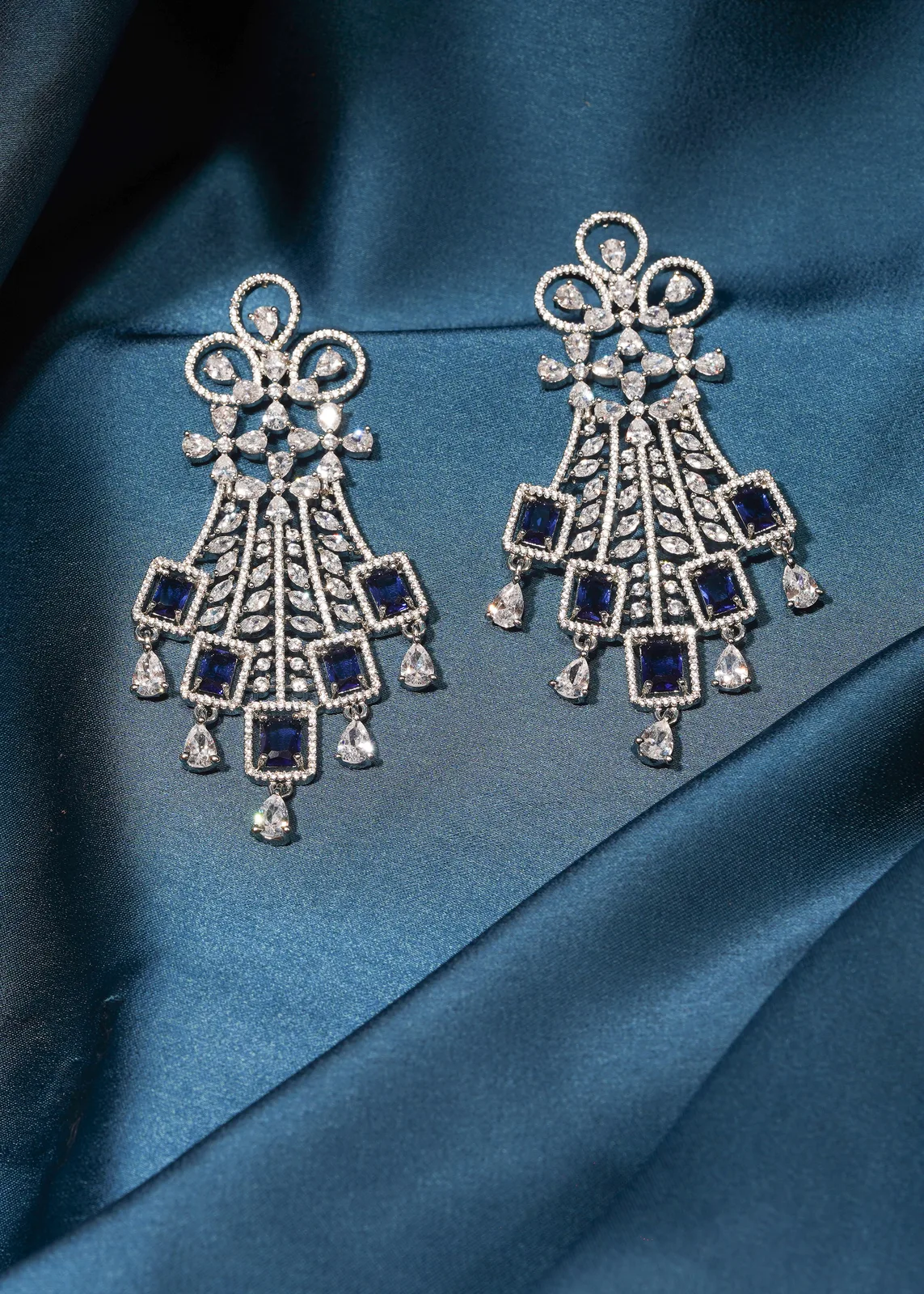 Diamond-Blue-Saphire-Earrings-Silver-EAR000480a Diamond Blue Saphire Earrings (Silver) EAR000480 - Image 1