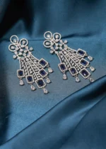 Diamond Blue Saphire Earrings (Silver) EAR000480 - Image 2