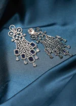 Diamond Blue Saphire Earrings (Silver) EAR000480 - Image 3