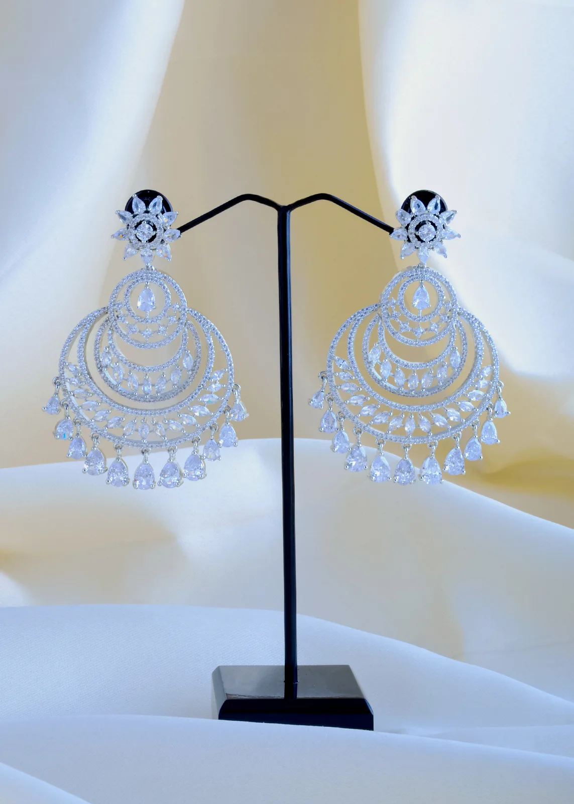 Diamond-Chandbali-Earrings-Silver-EAR000842a Diamond Chandbali Earrings (Silver) EAR000842 - Image 1