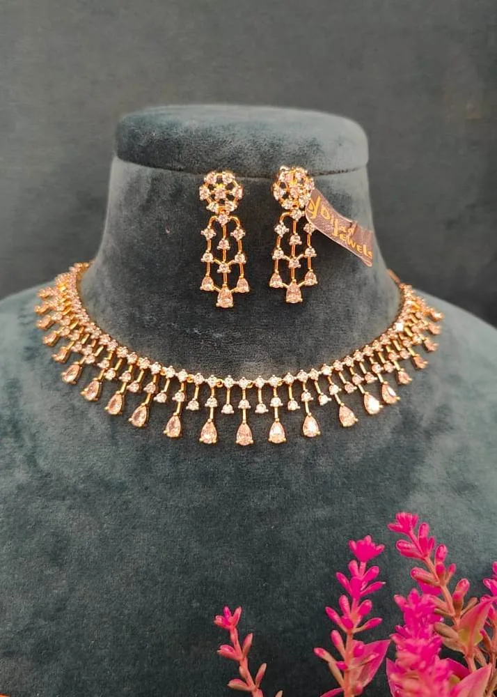 Diamond-Drop-Necklace-Set-Yellow-Gold-NEC000001a Diamond Drop Necklace Set (Yellow-Gold)- NEC000001 - Image 1