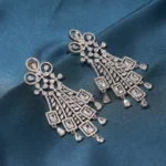 Diamond Emerald Cut Earrings (Silver) EAR000485