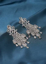 Diamond Emerald Cut Earrings (Silver) EAR000485