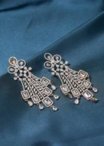 Diamond Emerald Cut Earrings (Silver) EAR000485 - Image 2