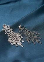 Diamond Emerald Cut Earrings (Silver) EAR000485 - Image 3