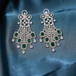 Diamond Emerald Green Earrings (Silver) EAR000495