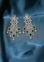 Diamond Emerald Green Earrings (Silver) EAR000495