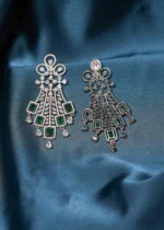 Diamond Emerald Green Earrings (Silver) EAR000495 - Image 2