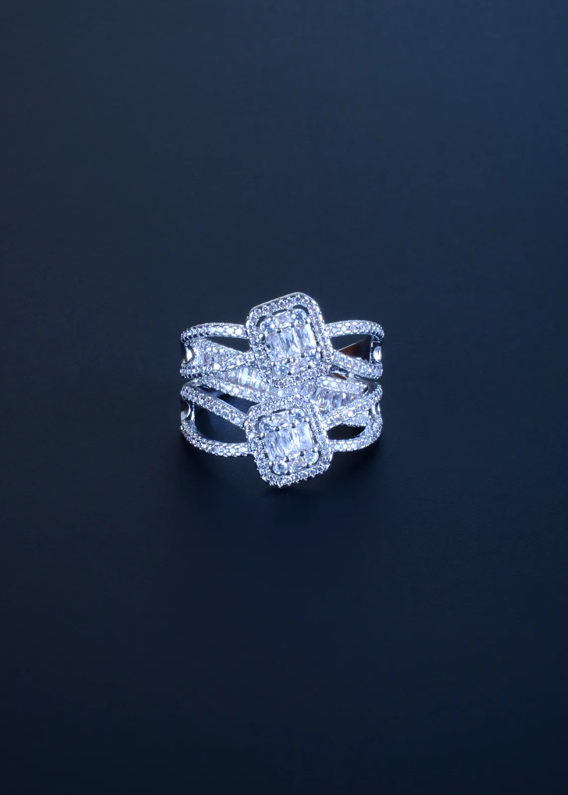 Double-Criss-Cross-Band-Ring-Silver-RING01228a Double Criss Cross Band Ring (Silver) RING01228 - Image 1