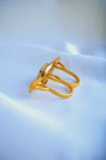 Double Finger Kundan Cocktail Ring (Yellow Gold) RING00814 - Image 2