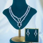Double Layered Green Necklace (Silver) NEC001094