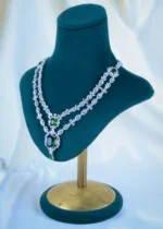 Double Layered Green Necklace (Silver) NEC001094 - Image 2