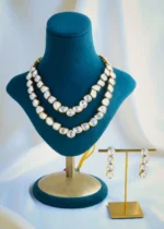 Double Layered Uncut Kundan Polki Necklace Set (Yellow Gold) NEC001036
