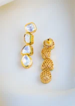 Double Layered Uncut Kundan Polki Necklace Set (Yellow Gold) NEC001036 - Image 3