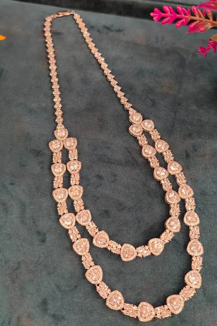 Double-Line-Diamond-Necklace-Set-White-Gold-NEC30012302a Double-Line Diamond Necklace Set (White-Gold)- NEC30012302 - Image 1