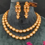 Double-Line Kundan Necklace Set (Yellow-Gold)- NEC07012302