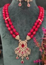 Double- Line Ruby Diamond Necklace Set (White-Gold)- NEC07012307 - Image 2