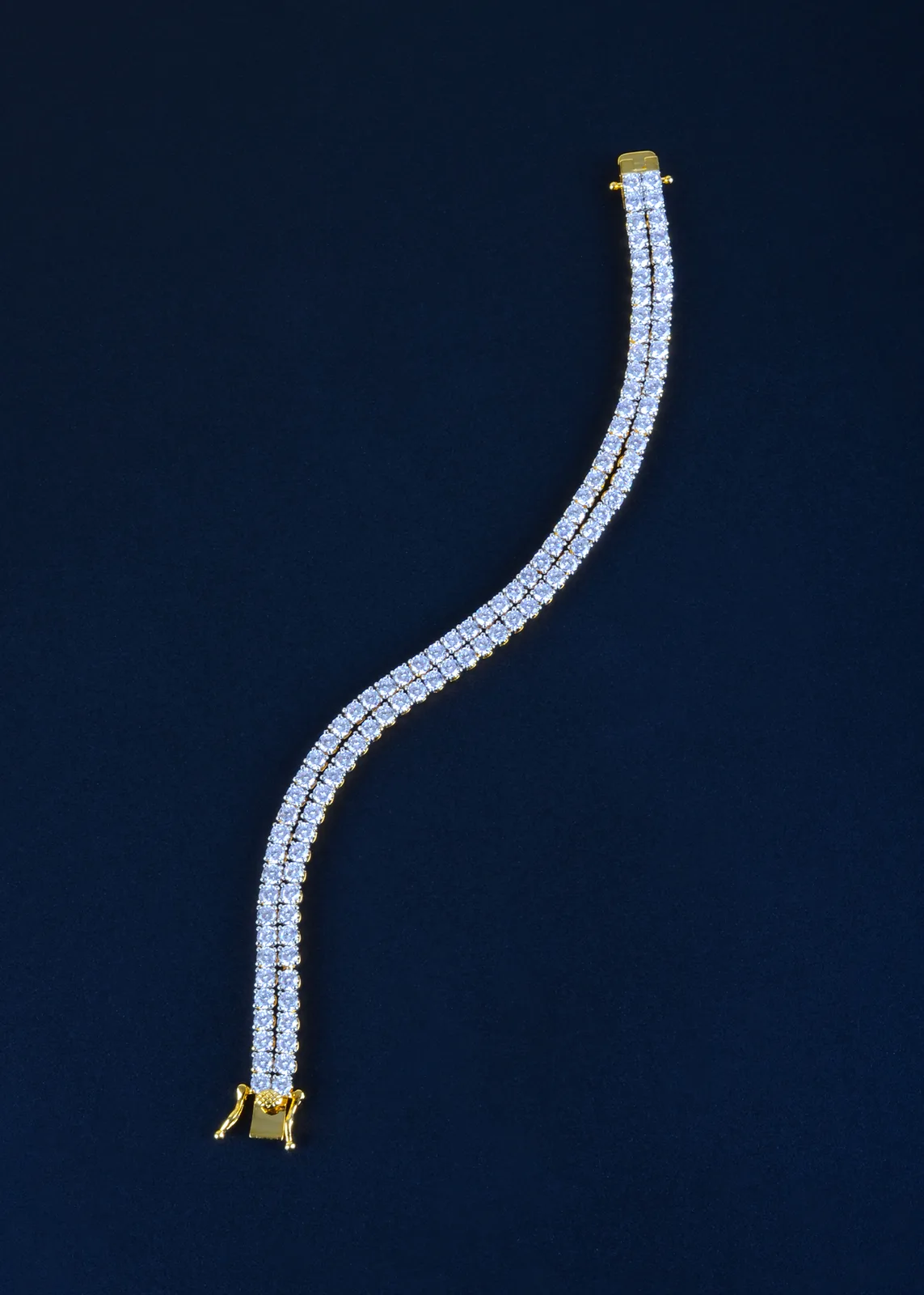 Double-Line-Tennis-Bracelet-Yellow-Gold-BRA001124a Double Line Tennis Bracelet (Yellow Gold) BRA001124 - Image 1