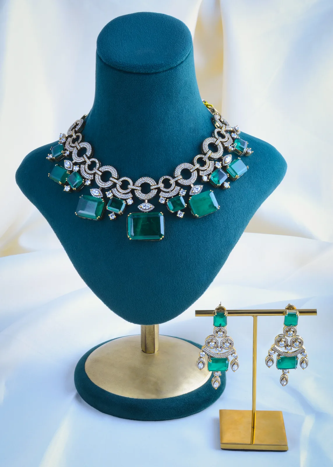 Doublet-Stone-Green-Necklace-Set-Victorian-Gold-NEC000945a Doublet Stone Green Necklace Set (Victorian Gold) NEC000945 - Image 1