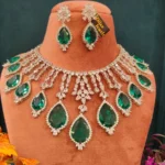 Drop Emerald Green Necklace Set (White-Gold)- NEC08122208