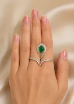 Elara Green Stone Ring (Silver) RING02655 - Image 4