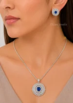 Elara Spark Blue Pendant Set (Silver) PSET02664 - Image 4
