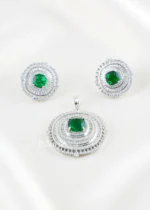 Elara Spark Green Pendant Set (Silver) PSET02662