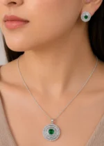 Elara Spark Green Pendant Set (Silver) PSET02662 - Image 4