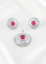 Elara Spark Ruby Pendant Set (Silver) PSET02663