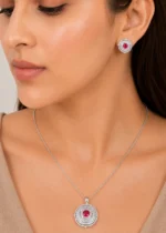 Elara Spark Ruby Pendant Set (Silver) PSET02663 - Image 4