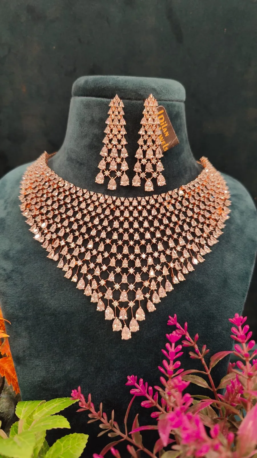 Elegant-Diamond-Choker-Set-Rose-Gold-NEC15122209b Elegant Diamond Choker Set (Rose-Gold)- NEC15122209 - Image 1