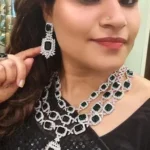 Elegant Emerald Diamond Necklace Set (White-Gold)- NEC01122201