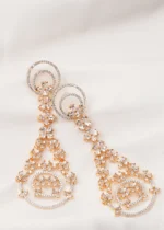 Elegant Long Diamond-Look Earrings (Yellow Gold) EAR000699 - Image 2