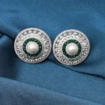 Elegant Pearl & Green Studs (Silver) EAR000716