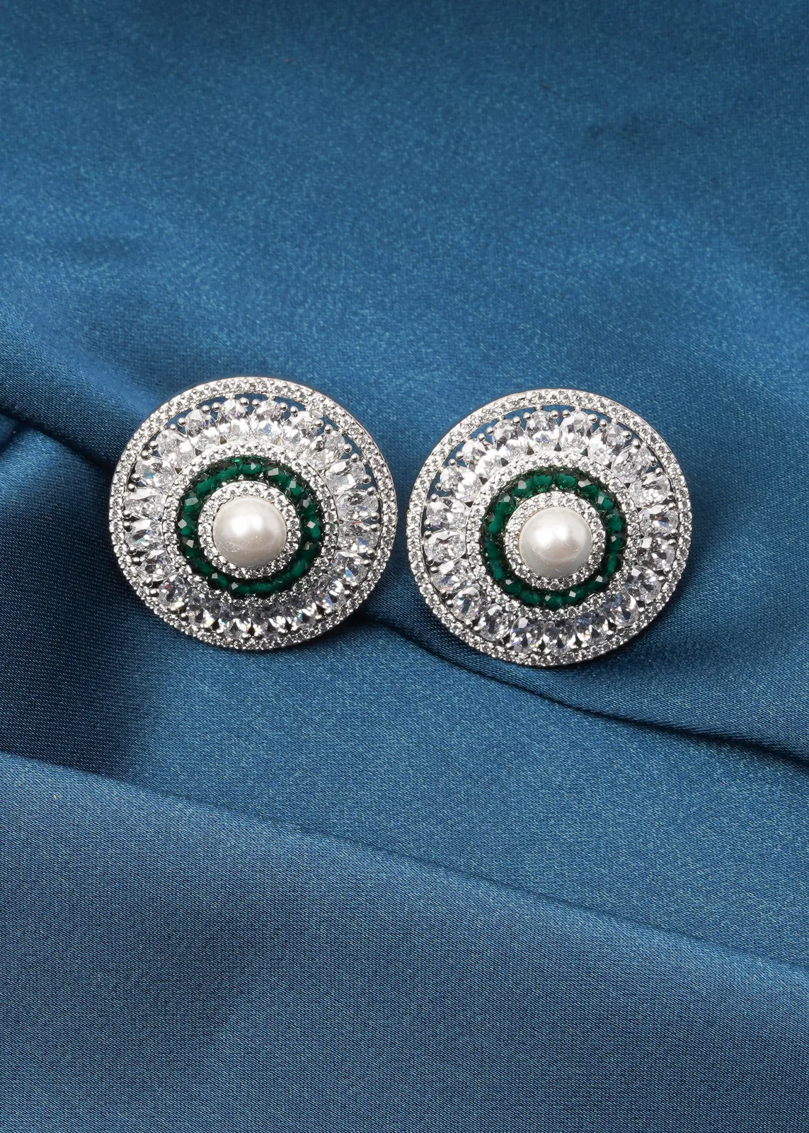Elegant-Pearl-Green-Studs-Silver-EAR000716a Elegant Pearl & Green Studs (Silver) EAR000716 - Image 1