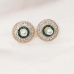 Elegant Pearl & Green Studs (Yellow Gold) EAR000697